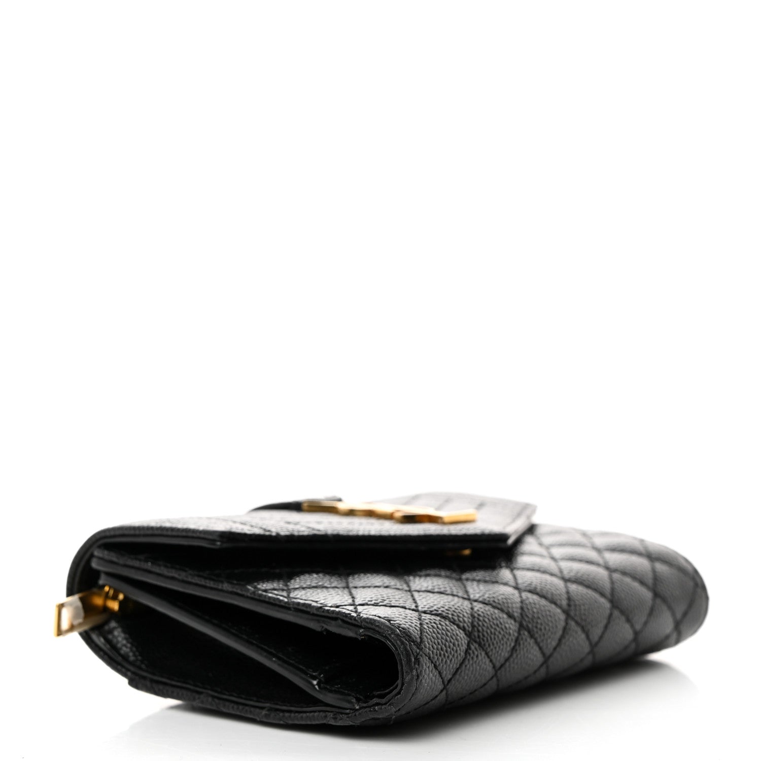 Saint Laurent Grain De Poudre Mixed Matelasse Triquilt Monogram Compact Tri Fold Wallet Black 4 of 7