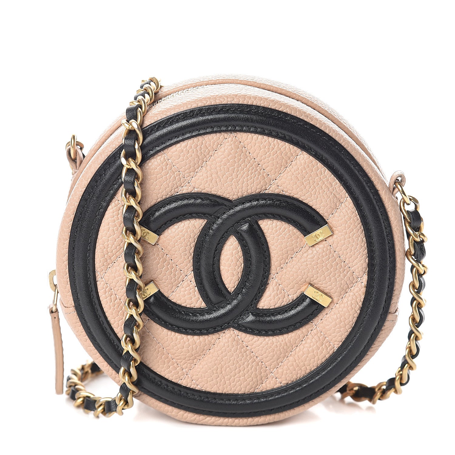 Chanel Caviar Quilted Round Filigree Crossbody Beige Black 1 of 8