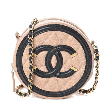 Chanel Caviar Quilted Round Filigree Crossbody Beige Black 1 of 8
