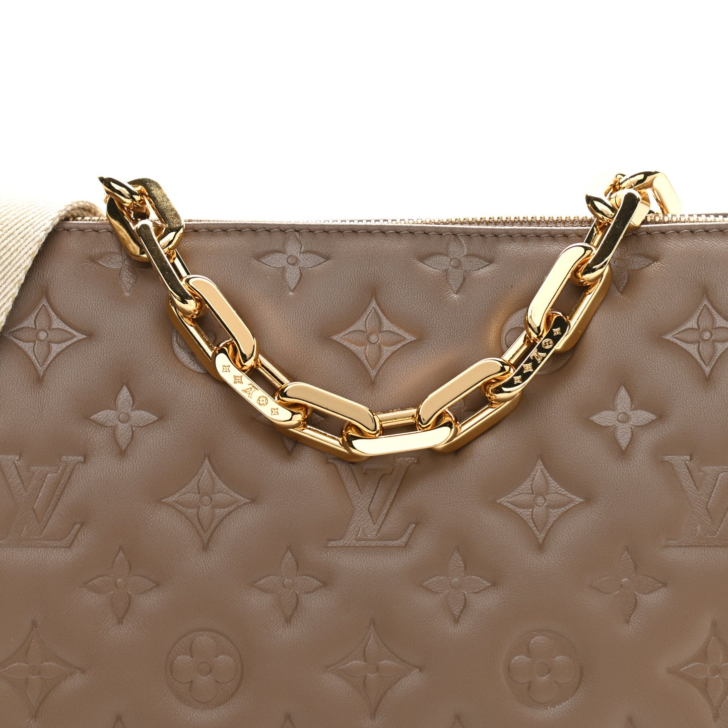 Lambskin Embossed Monogram Coussin PM Taupe