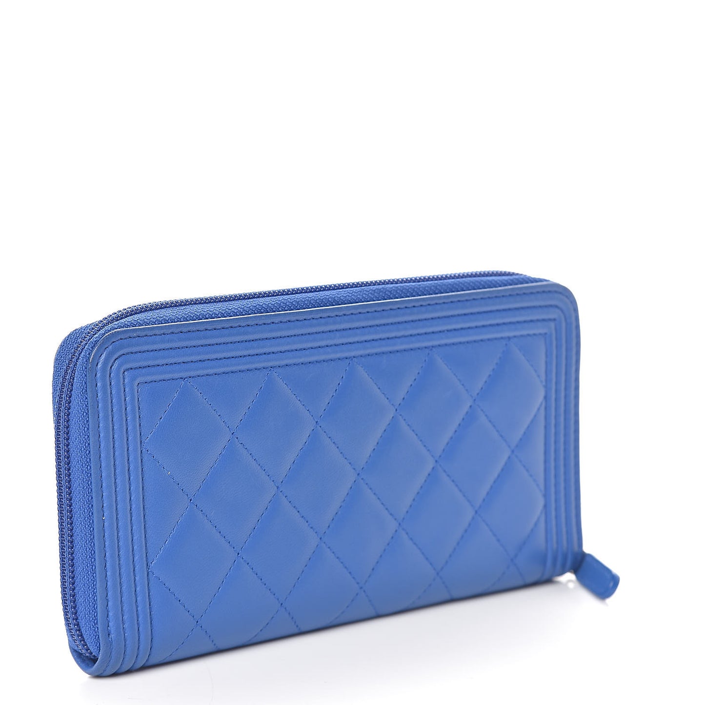 Lambskin Quilted Boy Zip Around Wallet Blue