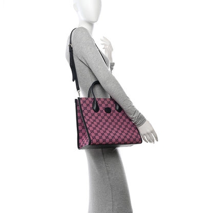 Gucci Monogram Multicolor Textured Dollar Calfskin Small Retro Interlocking G Tote Bag Pink Blue 2 of 14