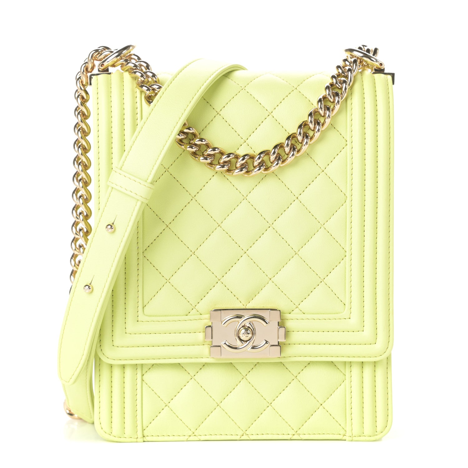 Chanel Calfskin Quilted North South Boy Flap Light Green 1 of 9