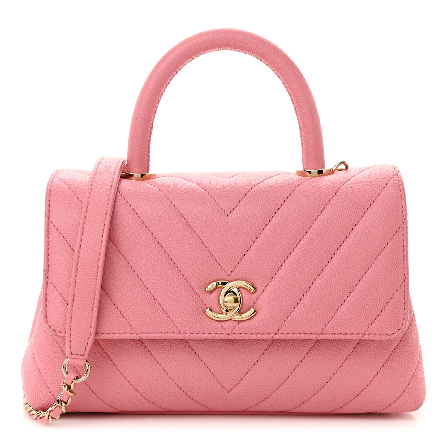 Caviar Chevron Quilted Mini Coco Handle Flap Pink