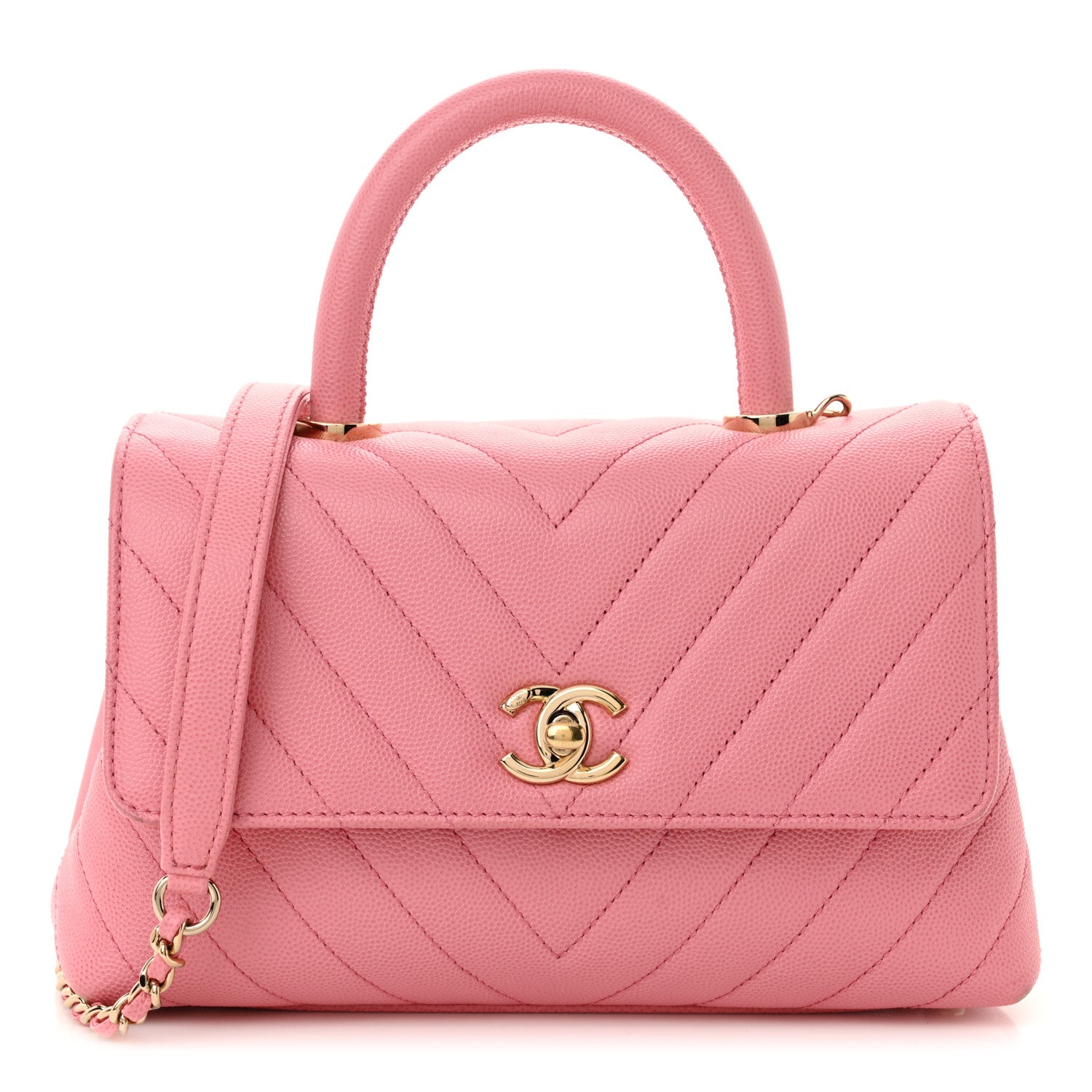 Chanel Caviar Chevron Quilted Mini Coco Handle Flap Pink 1 of 11