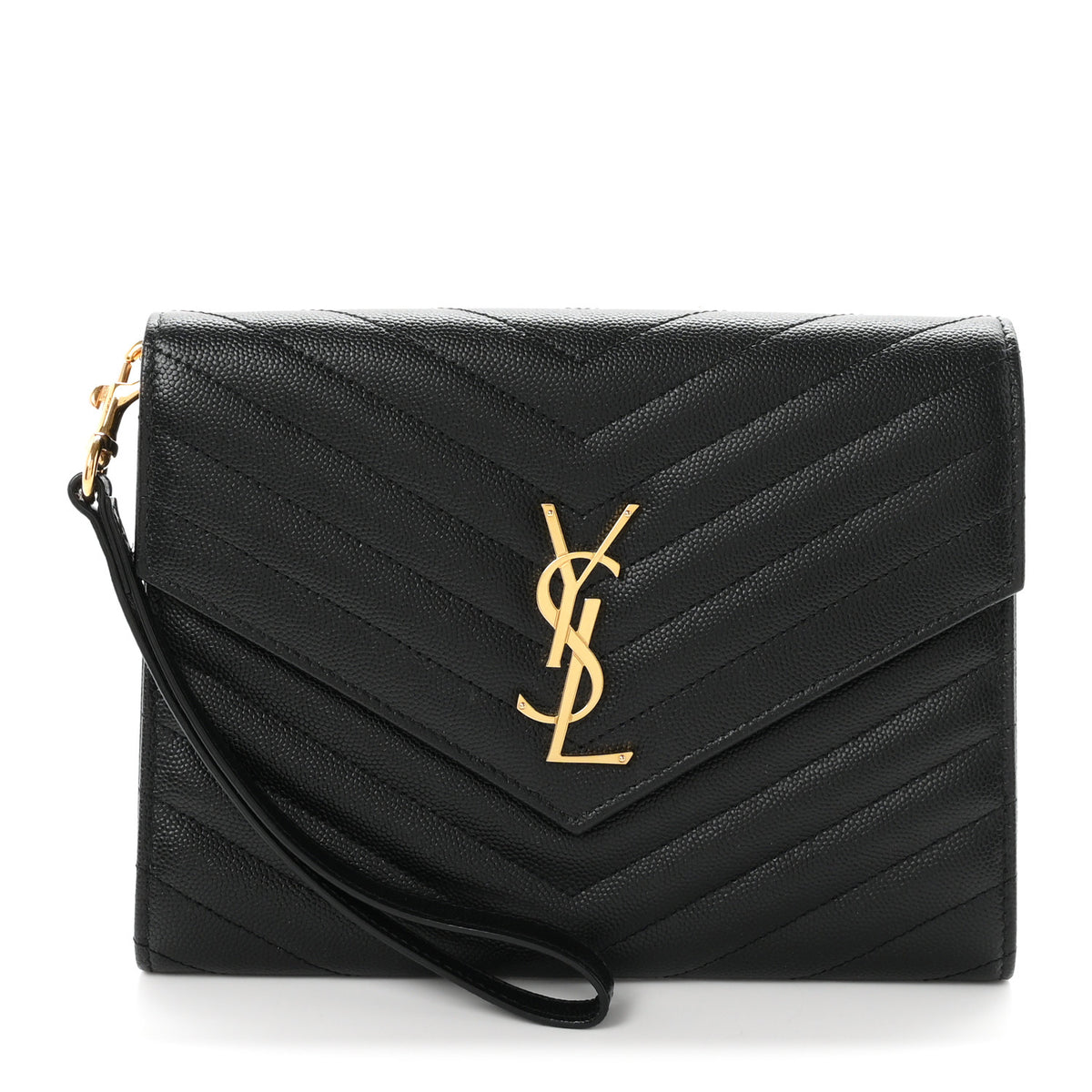 Grain De Poudre Matelasse Chevron Monogram Envelope Clutch Black