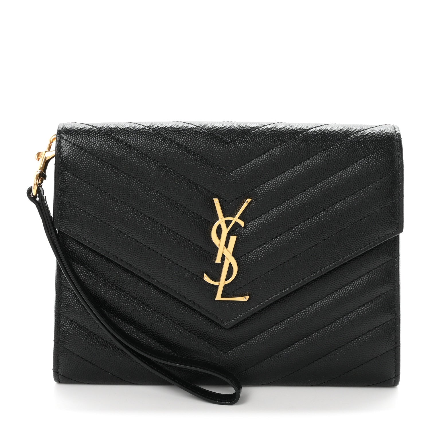 Saint Laurent Grain De Poudre Matelasse Chevron Monogram Envelope Clutch Black 1 of 8