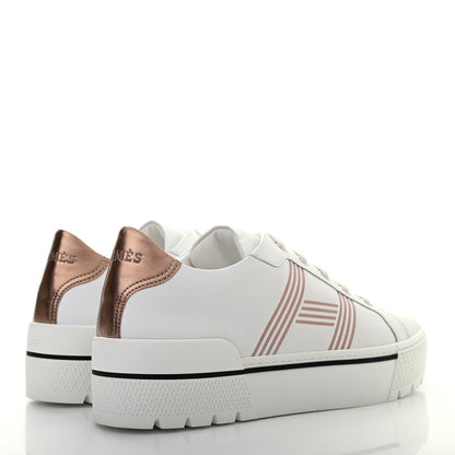 Hermes Calfskin Nappa Dare Sneakers 37.5 White Rose Dore 4 of 8
