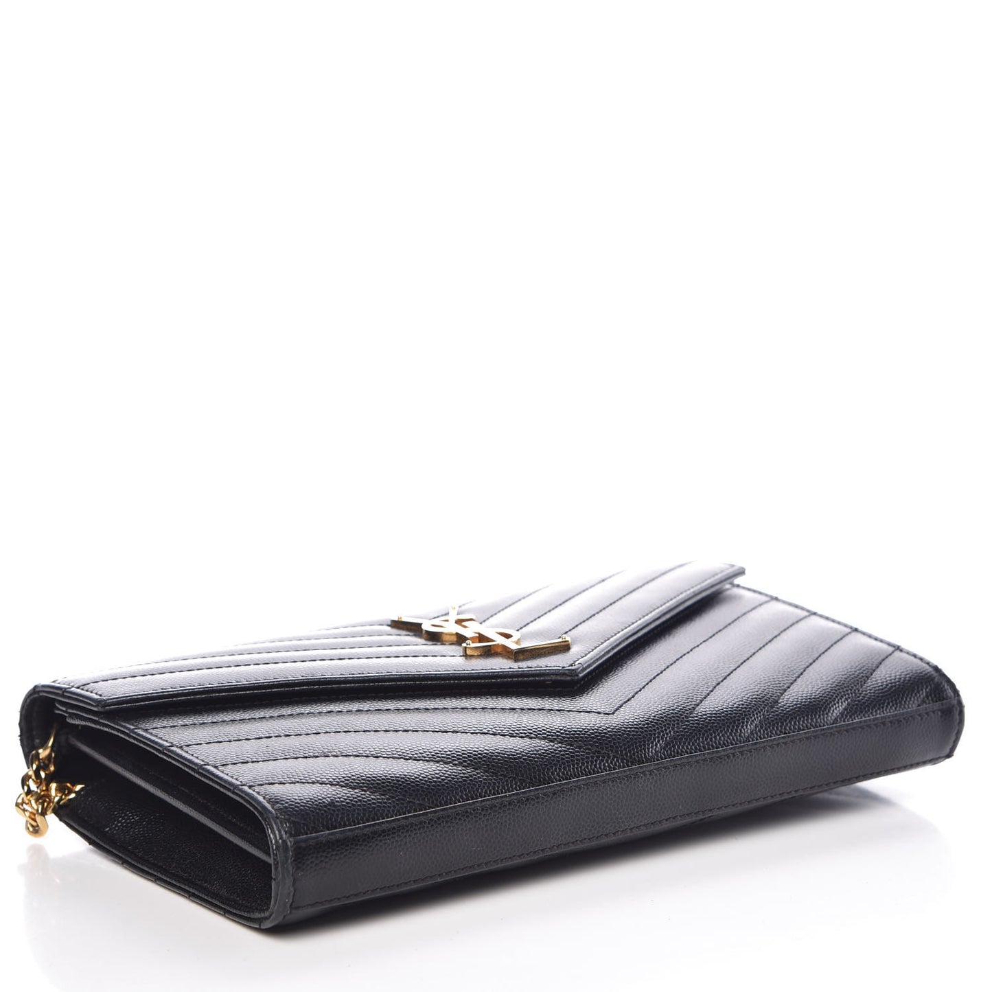 Grain De Poudre Matelasse Chevron Medium Monogram Chain Wallet Black
