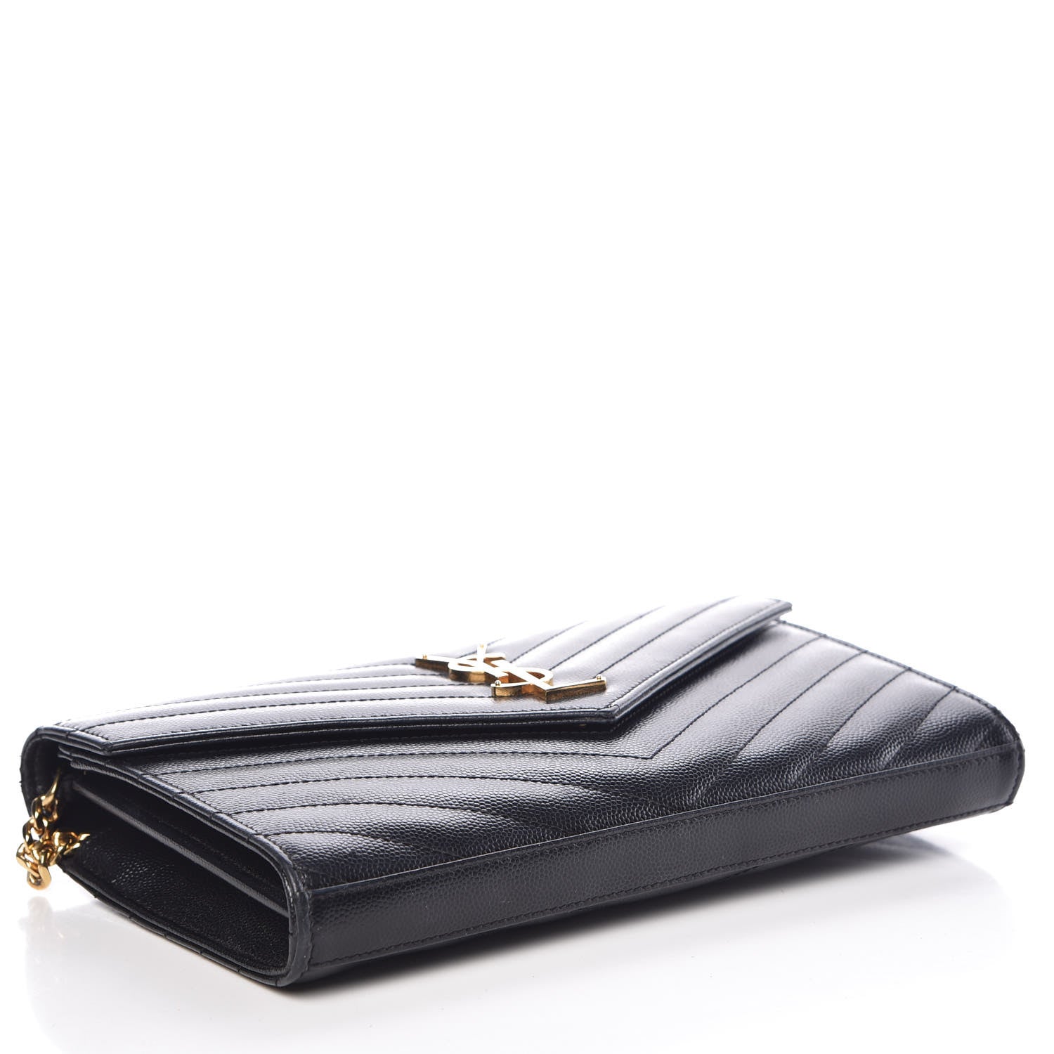 Saint Laurent Grain De Poudre Matelasse Chevron Medium Monogram Chain Wallet Black 4 of 10