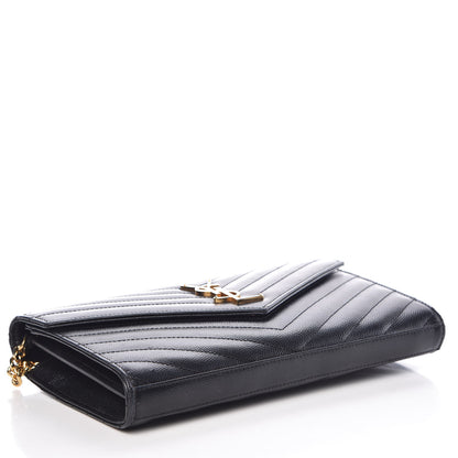 Saint Laurent Grain De Poudre Matelasse Chevron Medium Monogram Chain Wallet Black 4 of 10