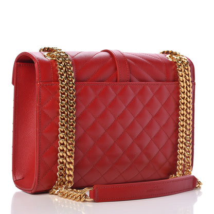 Saint Laurent Grain De Poudre Textured Mixed Matelasse Triquilt Medium Monogram Satchel New Red 3 of 9