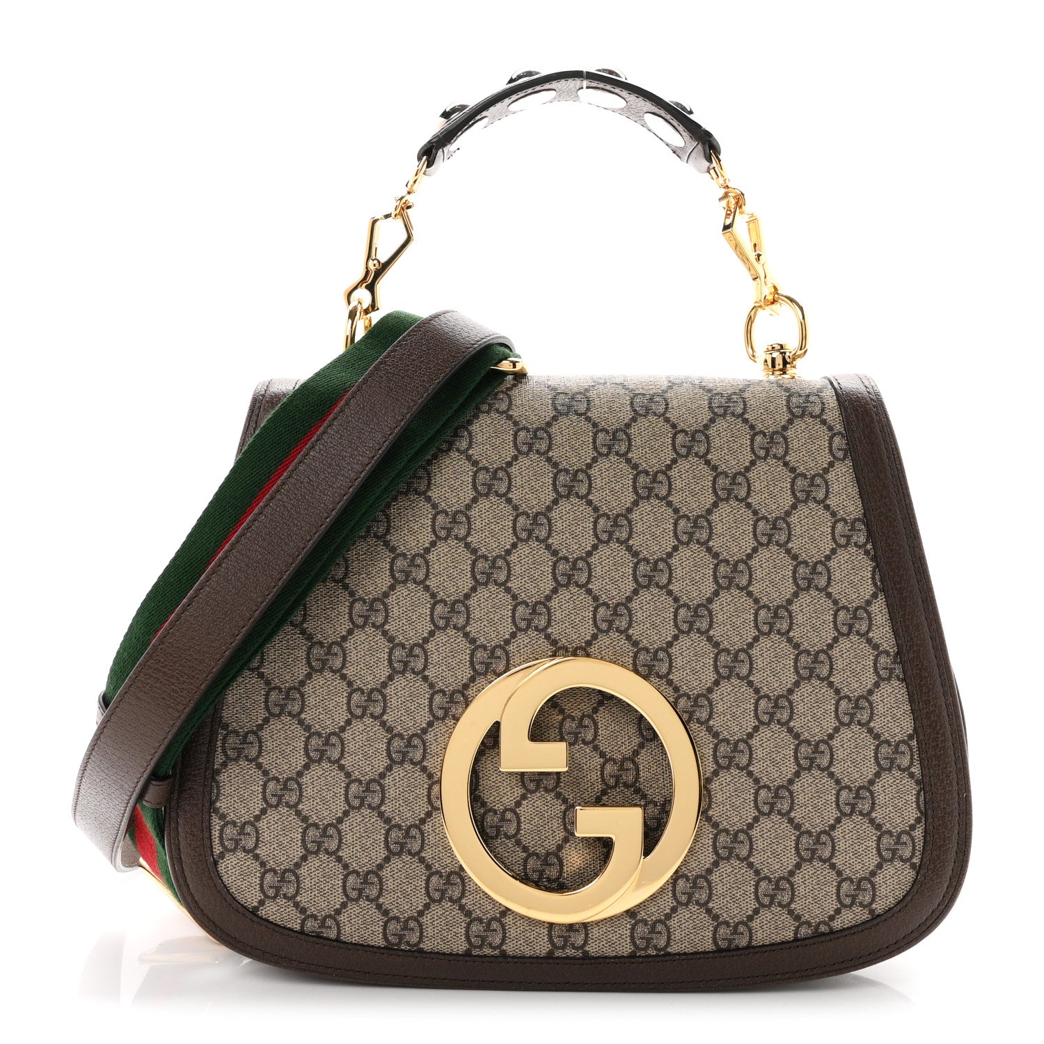 Gucci GG Supreme Monogram Textured Dollar Calfskin Web Medium Blondie Top Handle Shoulder Flap Bag Beige Ebony New Acero 1 of 10