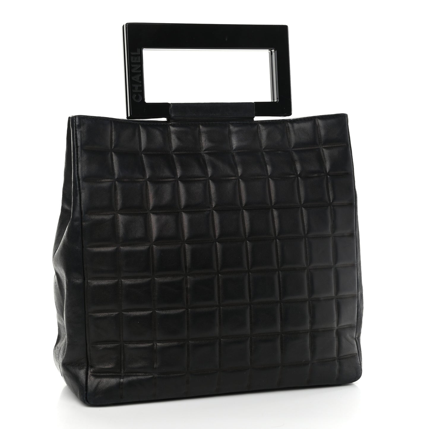 Lambskin Chocolate Bar Quilted Frame Handbag Black