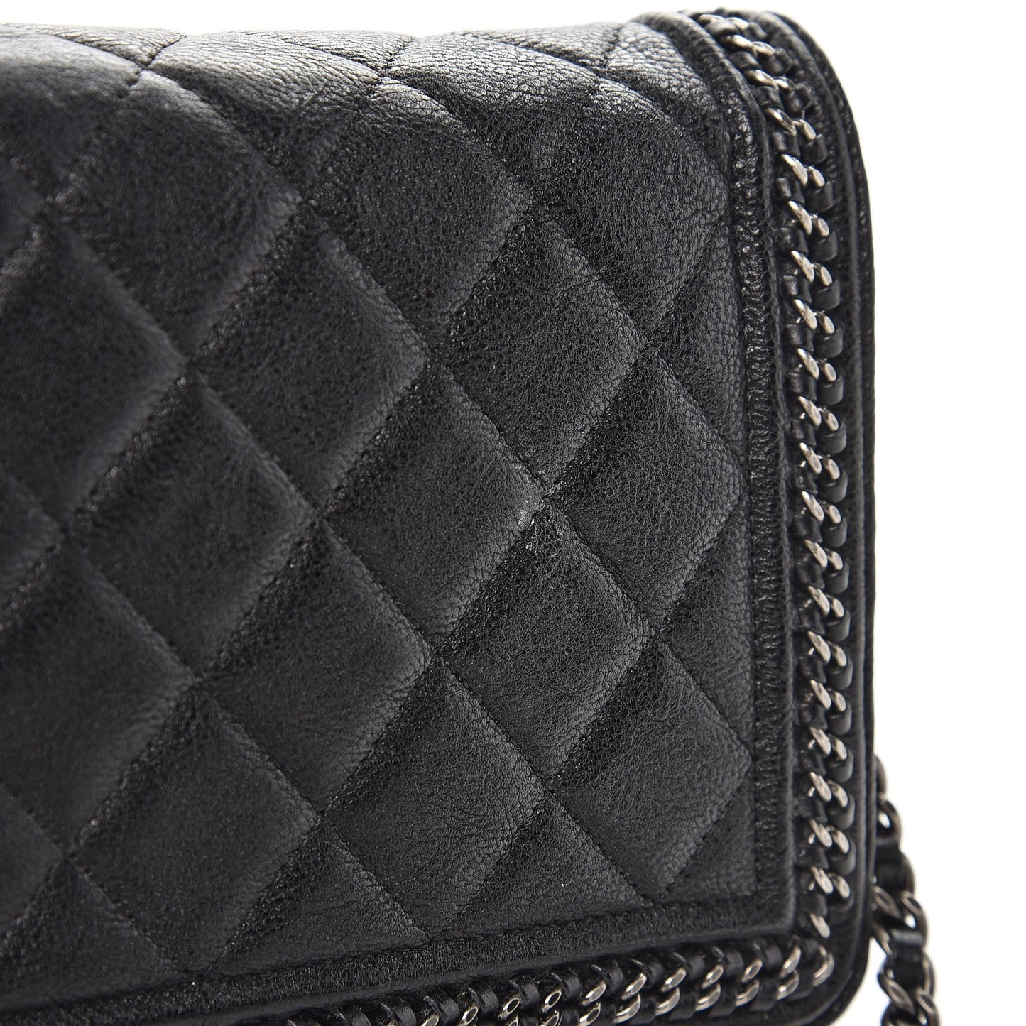 Calfskin Quilted Chain Around Boy Wallet On Chain WOC Black