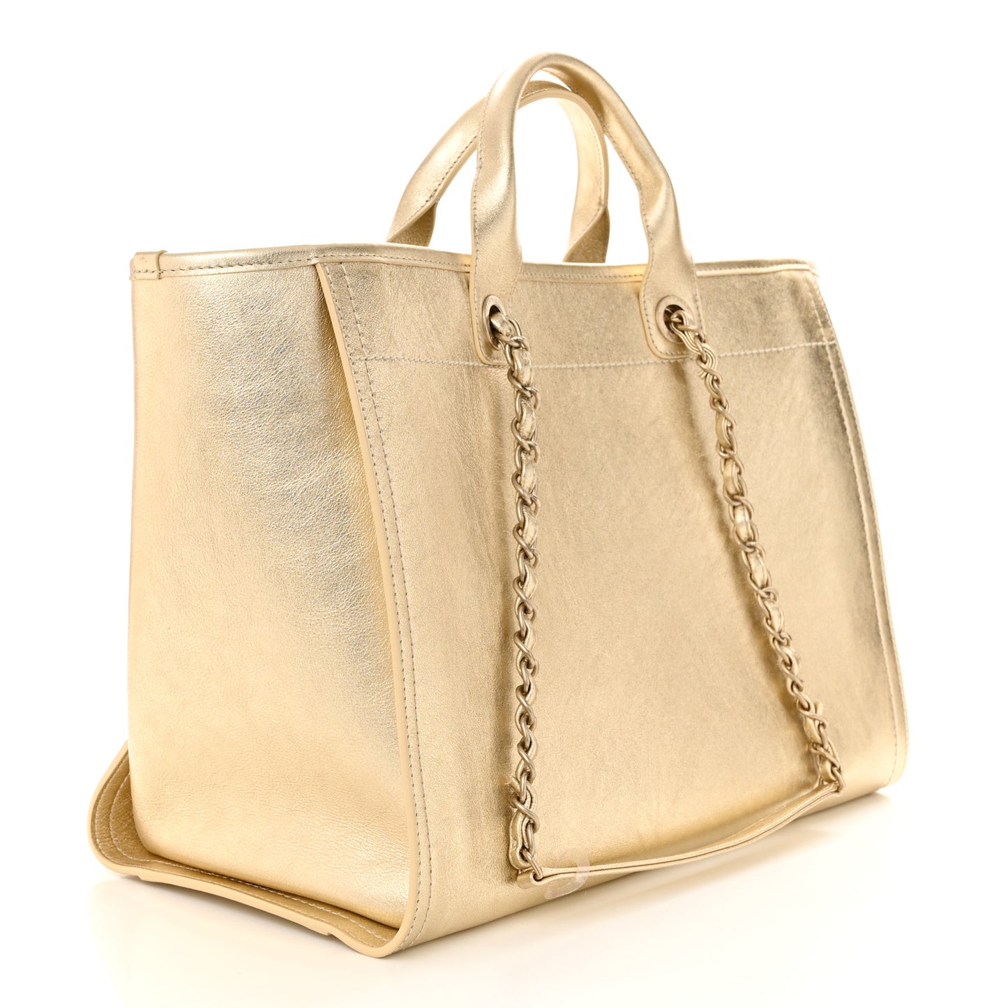 Metallic Calfskin Medium Deauville Tote Gold