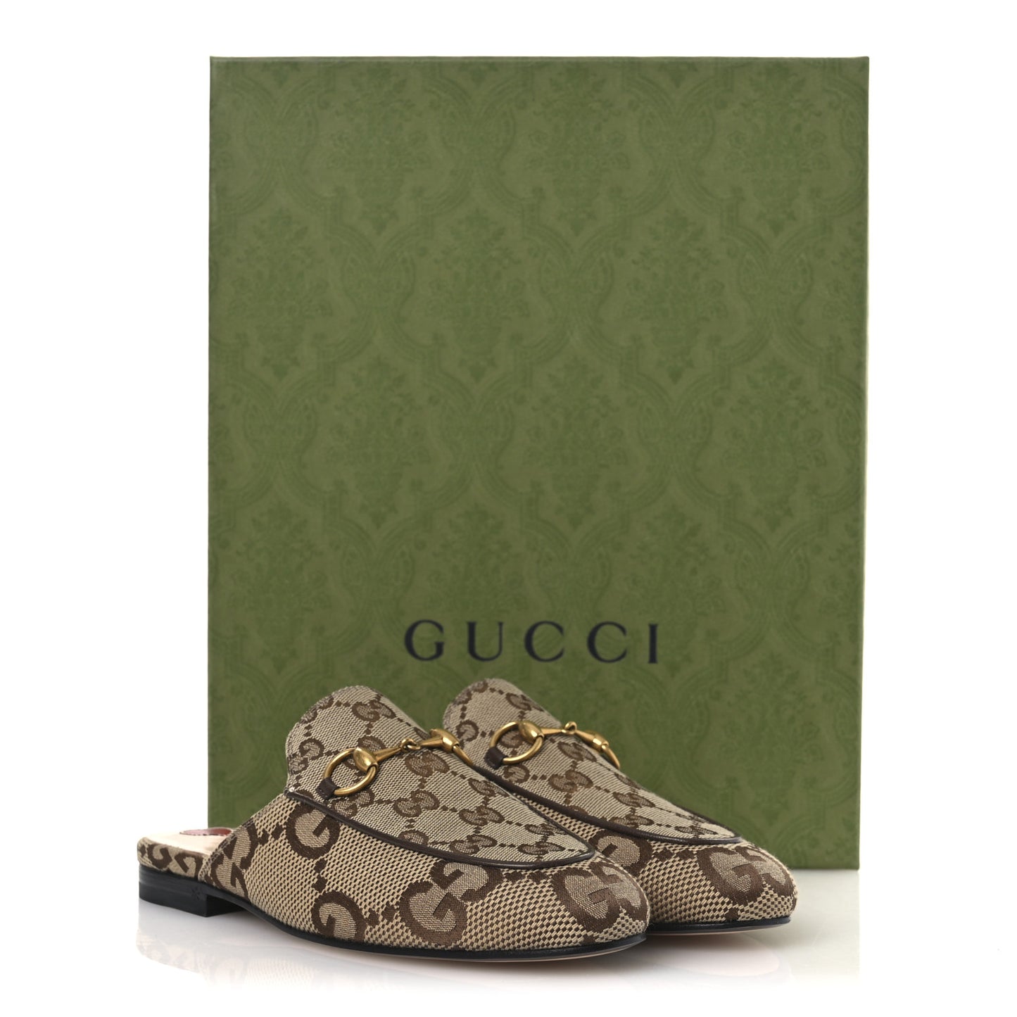 Monogram Jumbo GG Malaga Kid Womens Princetown Slippers 35 Camel Ebony New Acero Beige
