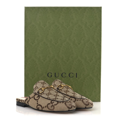 Gucci Monogram Jumbo GG Malaga Kid Womens Princetown Slippers 35 Camel Ebony New Acero Beige 11 of 11