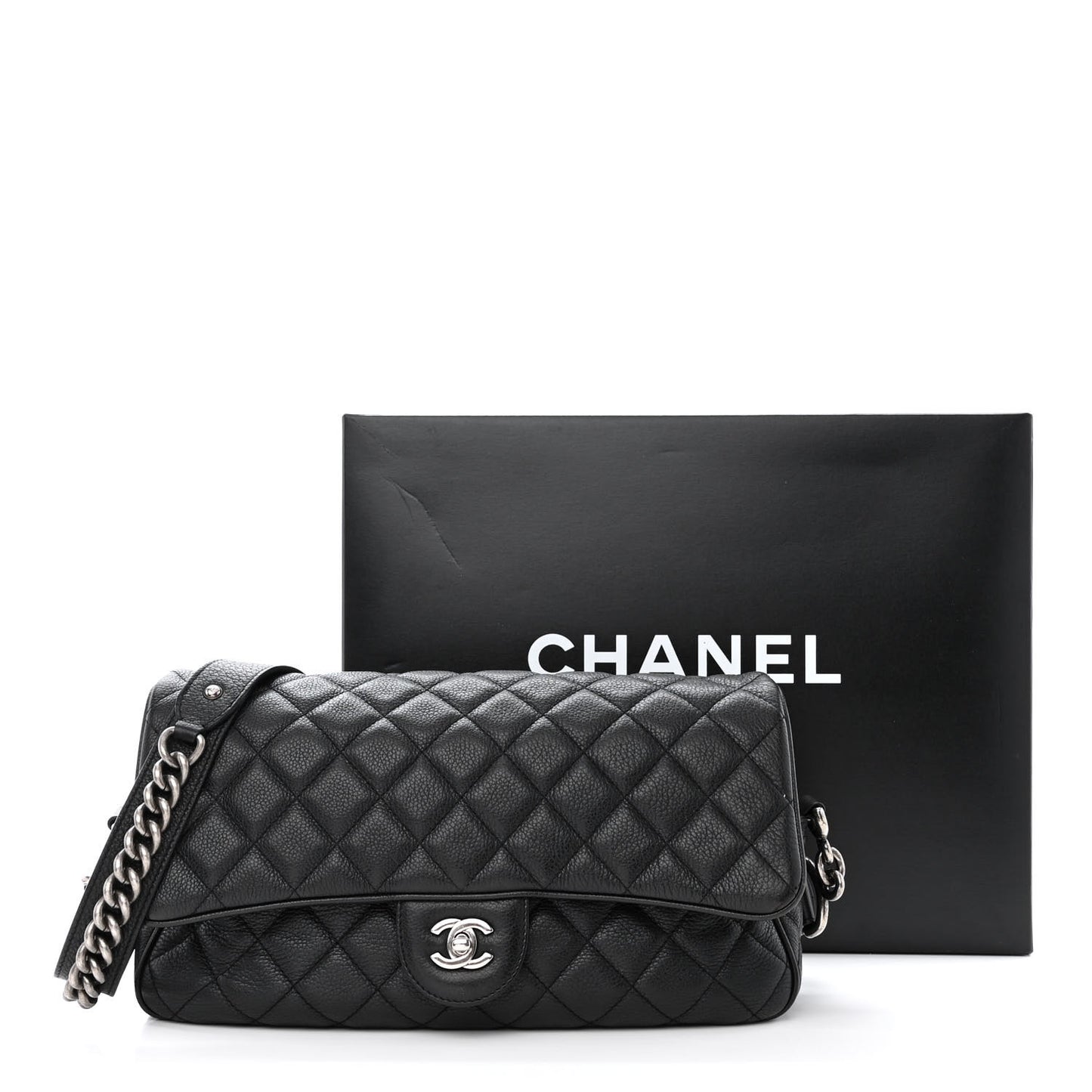 Grained Calfskin Quilted Medium Casual Rock Flap Black