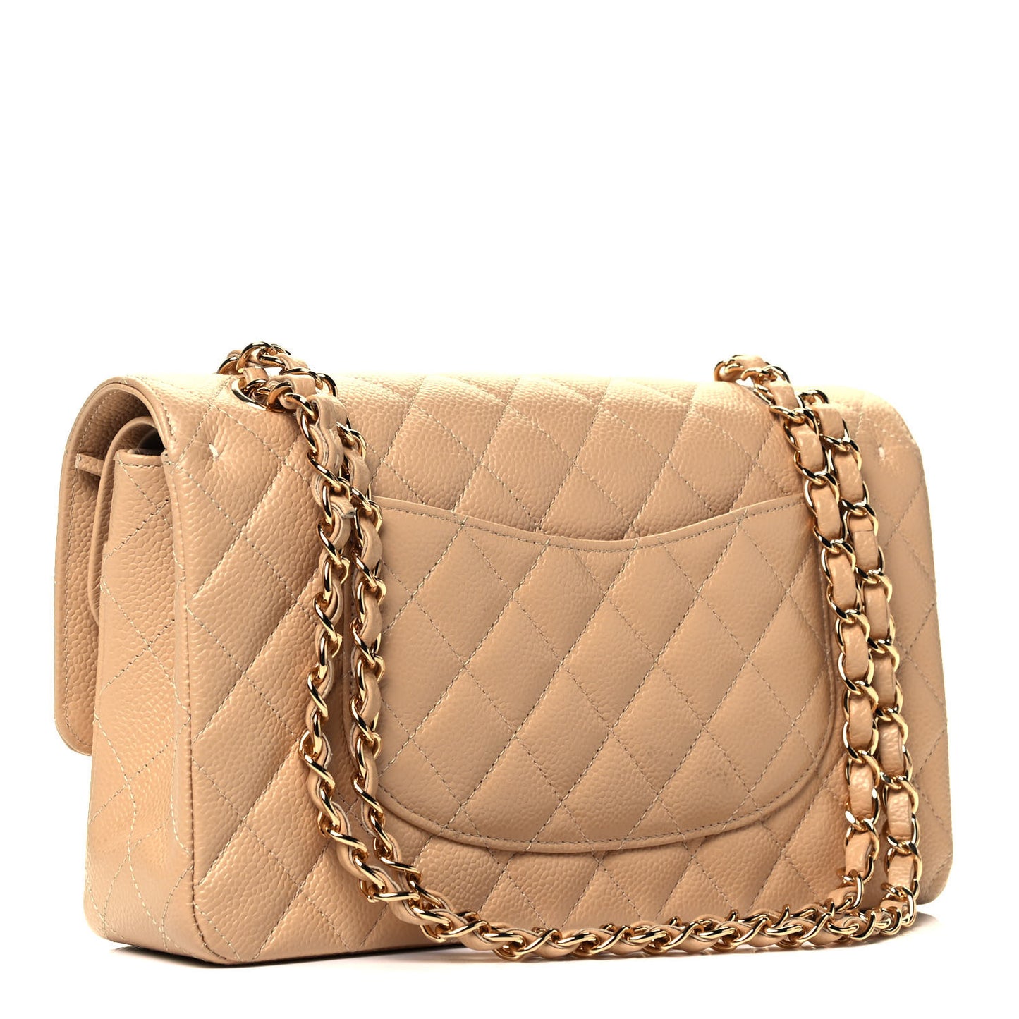 Caviar Quilted Medium Double Flap Beige