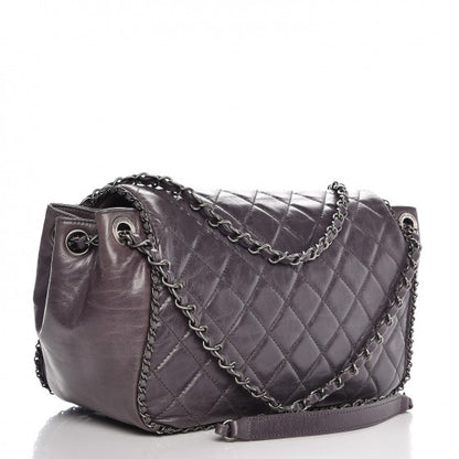 Chanel Calfskin Quilted Large CC Enchained Accordion Flap Grey 4 of 9
