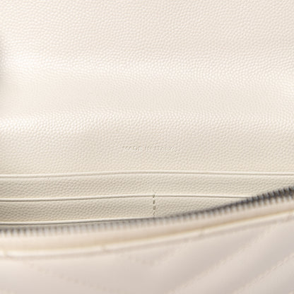 Saint Laurent Grain De Poudre Matelasse Chevron Monogram Envelope Chain Wallet Dove White 5 of 9