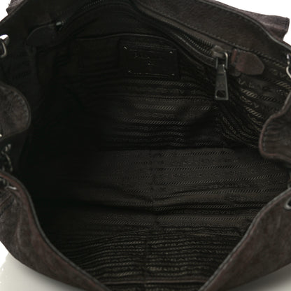 Prada Goatskin Crocodile Embossed Flap Shoulder Bag Dark Brown 5 of 14