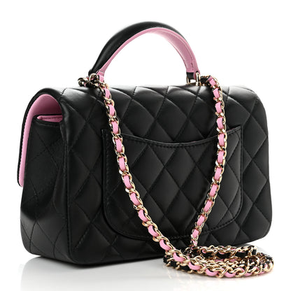 Chanel Lambskin Quilted Bi-Color Mini Top Handle Rectangular Flap Black Lilac 2 of 10