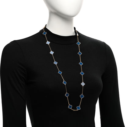 Van Cleef & Arpels 18K Yellow Gold Blue Agate 20 Motifs Vintage Alhambra Necklace 2 of 6