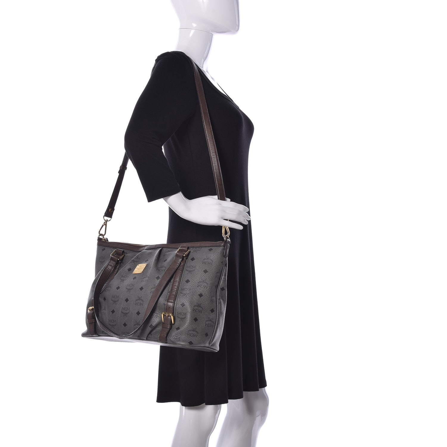 MCM Visetos Medium Essentials Shopper Tote Phantom Grey 2 of 9