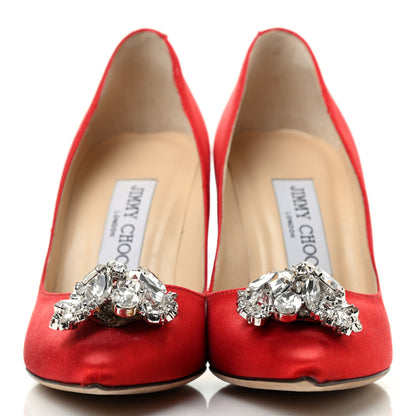 Jimmy Choo Satin Crystal Mamey Pumps 35 Red 2 of 7