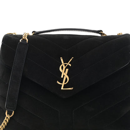 Saint Laurent Suede Calfskin Y Quilted Monogram Small Loulou Chain Satchel Black 7 of 12