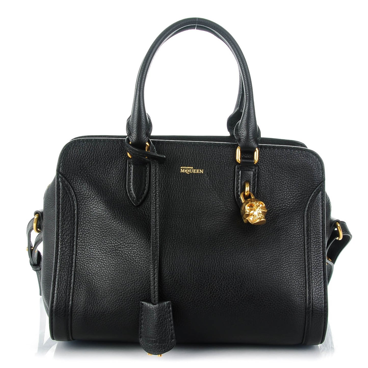 Pebbled Calfskin Small Skull Padlock Zip Around Tote Black