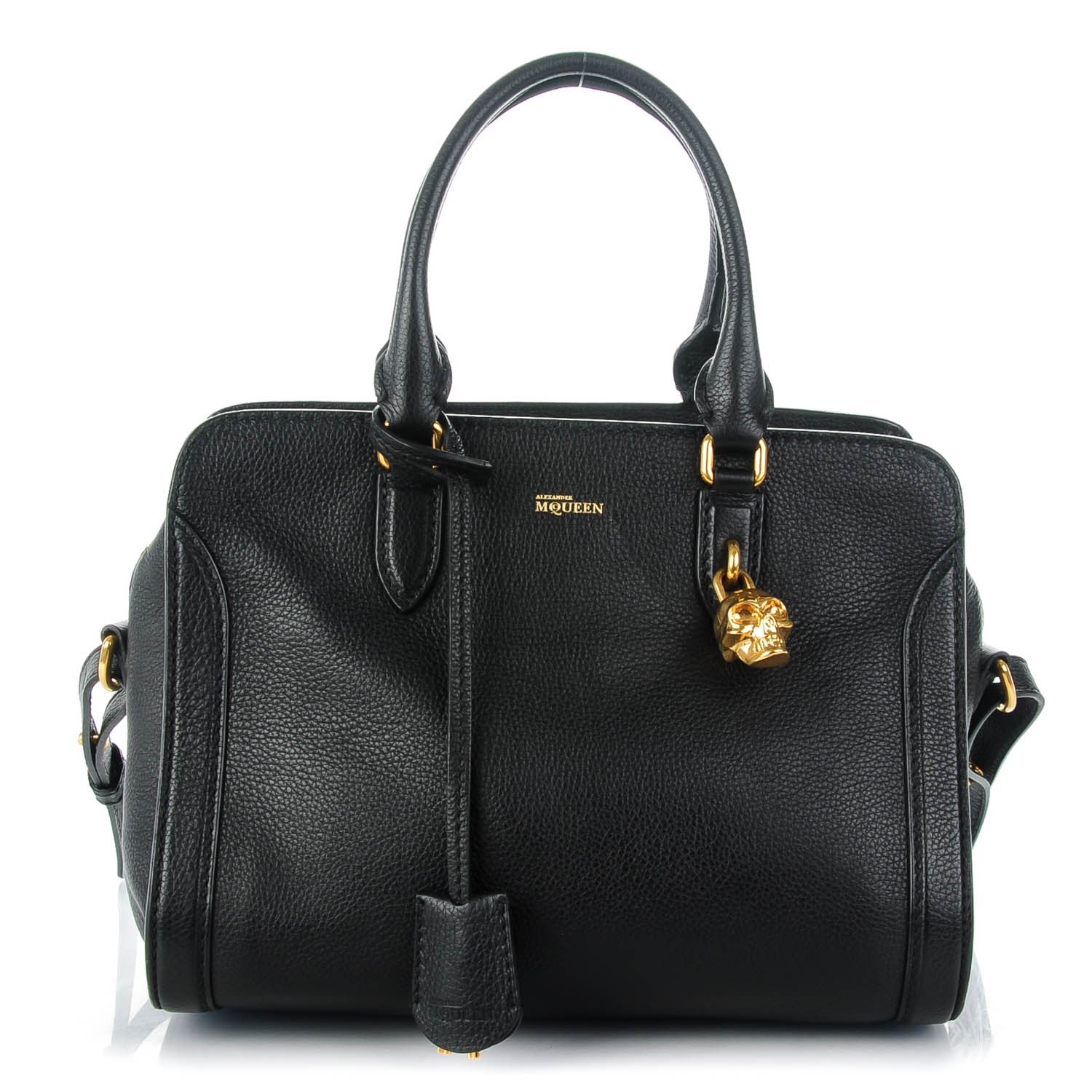 Alexander McQueen Pebbled Calfskin Small Skull Padlock Zip Around Tote Black 1 of 7