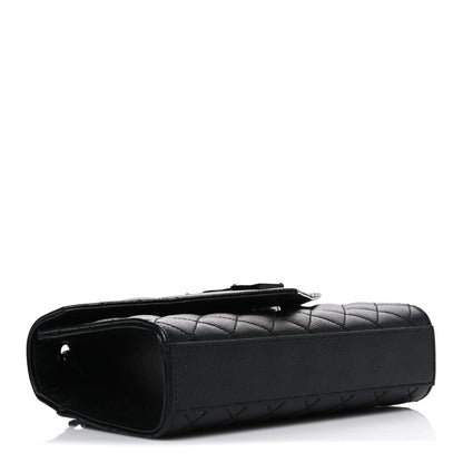 Saint Laurent Grain De Poudre Textured Mixed Matelasse Triquilt Small Monogram Monochrome Satchel Black 4 of 11