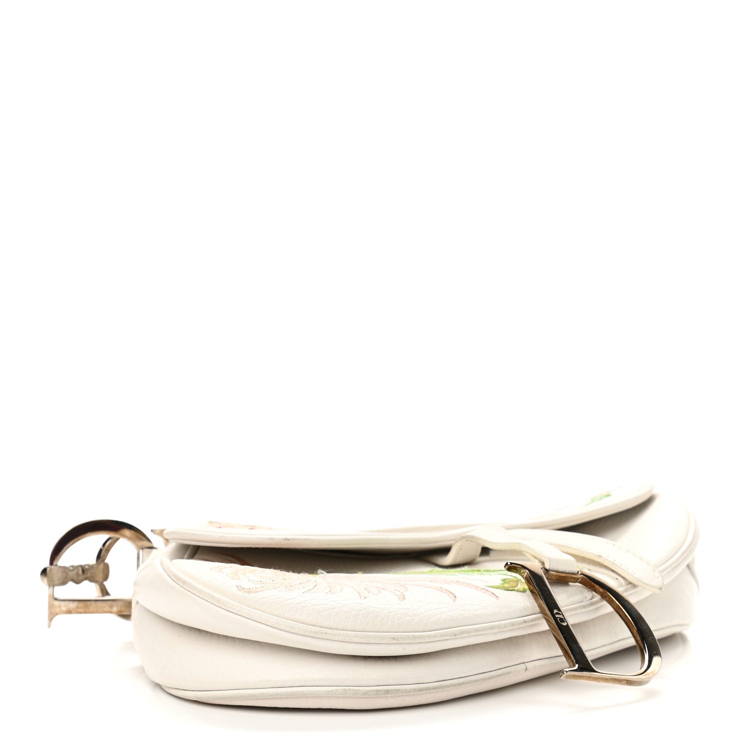 Christian Dior Calfskin Embroidered Romantic Flowers Saddle Bag White 3 of 16
