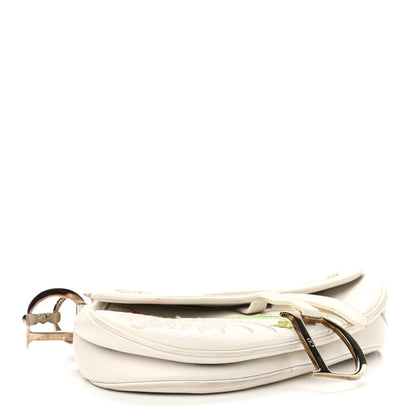 Christian Dior Calfskin Embroidered Romantic Flowers Saddle Bag White 3 of 16