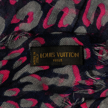 Louis Vuitton Cashmere Silk Leopard Stole Blue Nuit 4 of 4