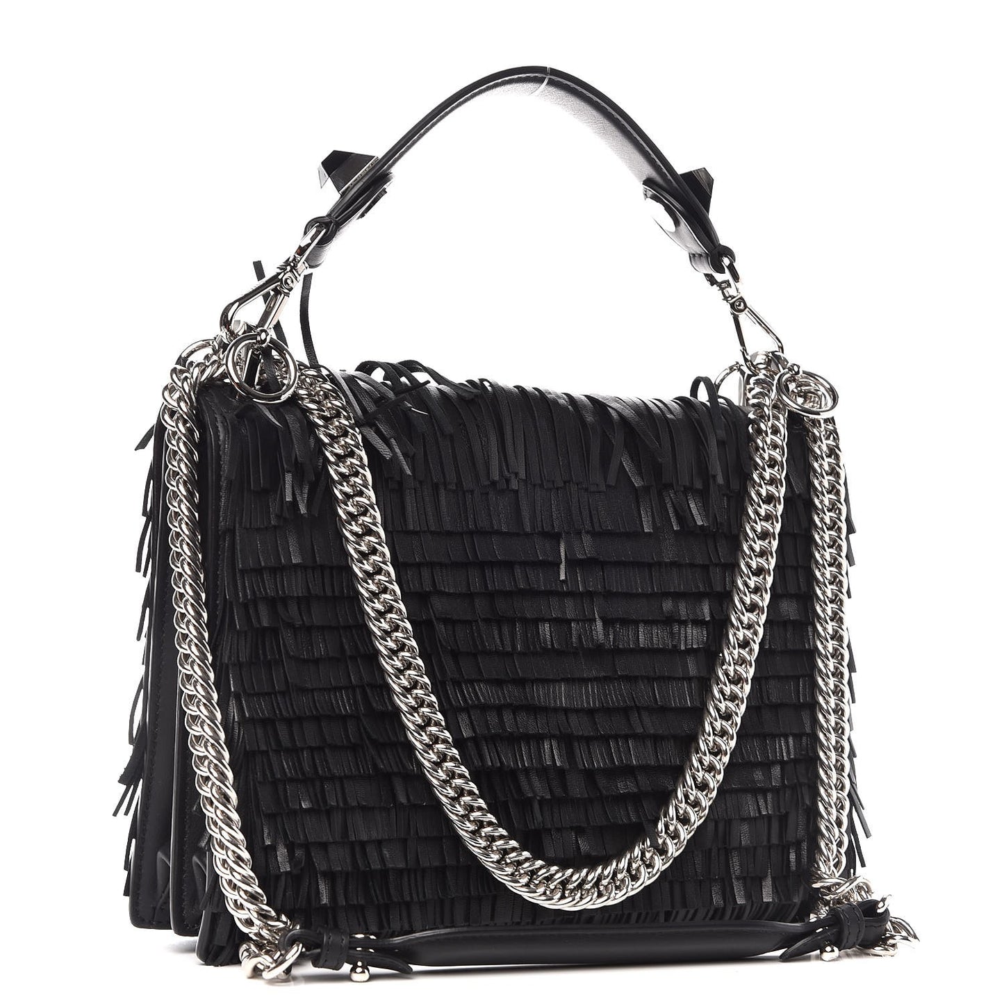 Vitello Century Opaco Monster Eyes Fringe Studded Kan I Shoulder Bag Black