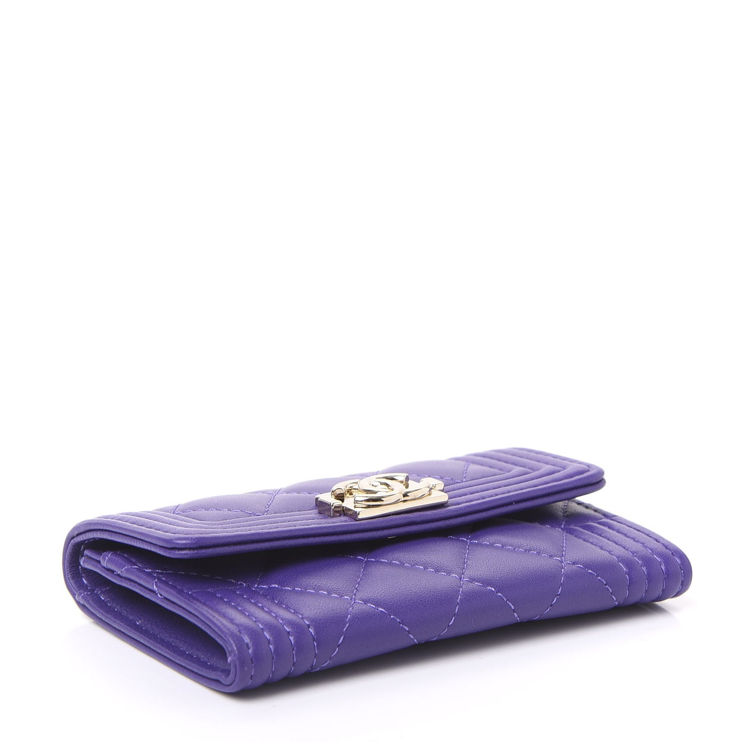 Lambskin Quilted Boy Card Holder Wallet Purple