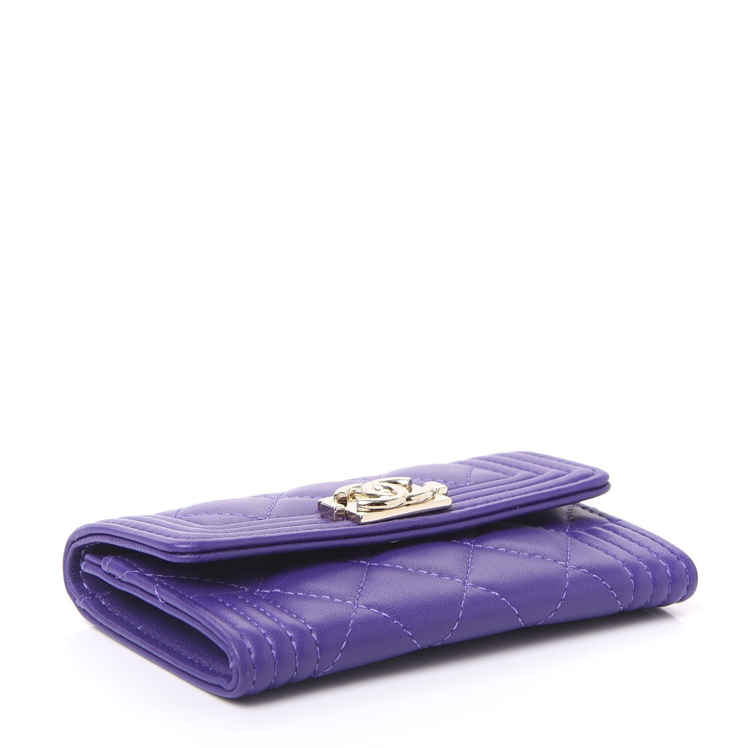 Chanel Lambskin Quilted Boy Card Holder Wallet Purple 3 of 10