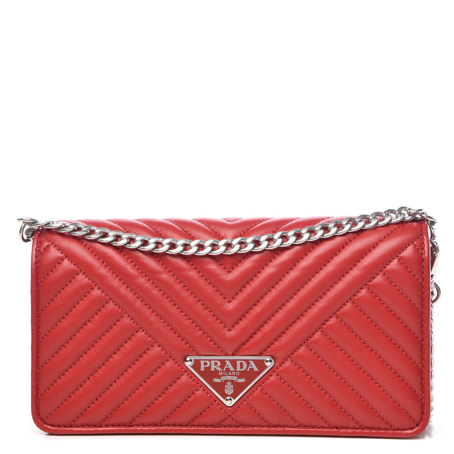 Prada Nappa Impunture Mini Diagramme Chain Crossbody Bag Fuoco 1 of 10