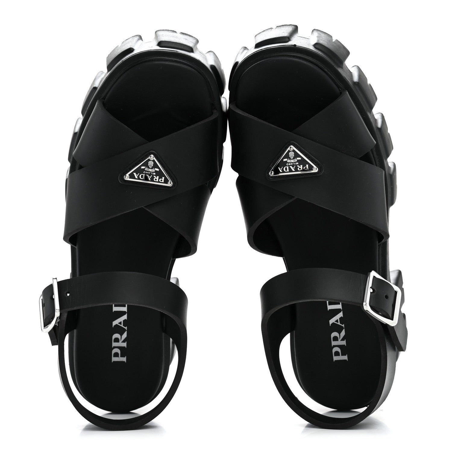 Prada Foam Rubber Metal Triangle Logo Monolith 55mm Soft Cage Sandals 37 Black 2 of 10