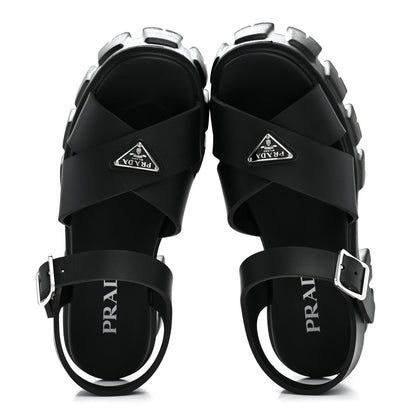 Prada Foam Rubber Metal Triangle Logo Monolith 55mm Soft Cage Sandals 37 Black 2 of 10