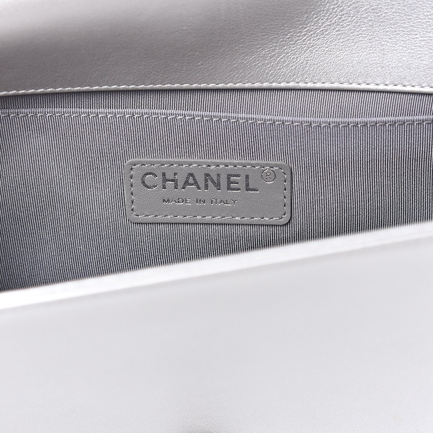 Metallic Calfskin Quilted Medium Boy Flap Silver