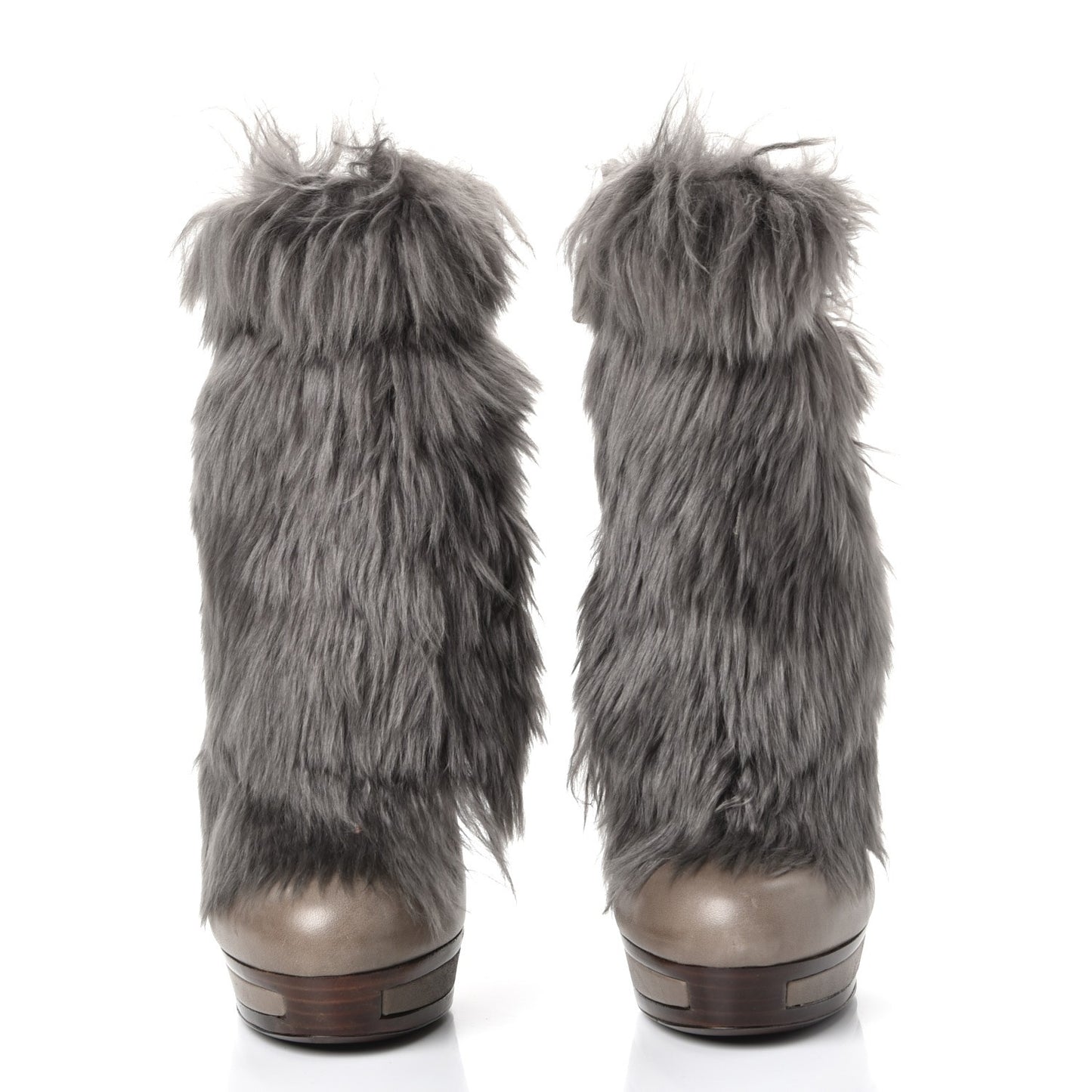 Alpaca Fur Lambskin Alyona Platform Ankle Boots 36.5 Grey