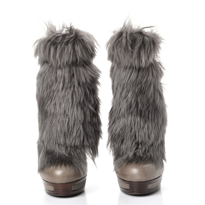 Gucci Alpaca Fur Lambskin Alyona Platform Ankle Boots 36.5 Grey 2 of 16