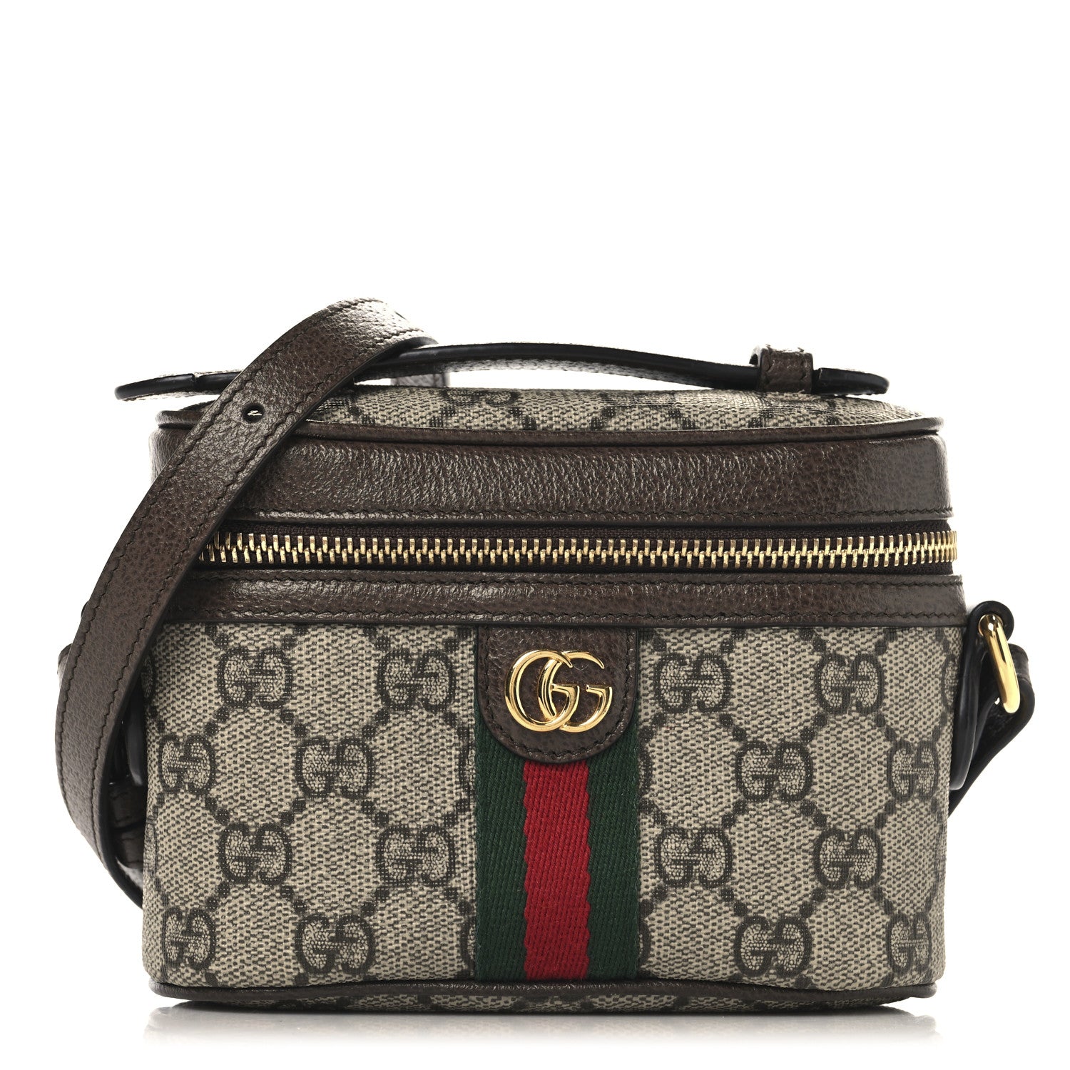 Gucci GG Supreme Monogram Textured Calfskin Web Mini Ophidia Top Handle Bag Beige Ebony New Acero 1 of 10