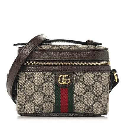 Gucci GG Supreme Monogram Textured Calfskin Web Mini Ophidia Top Handle Bag Beige Ebony New Acero 1 of 10