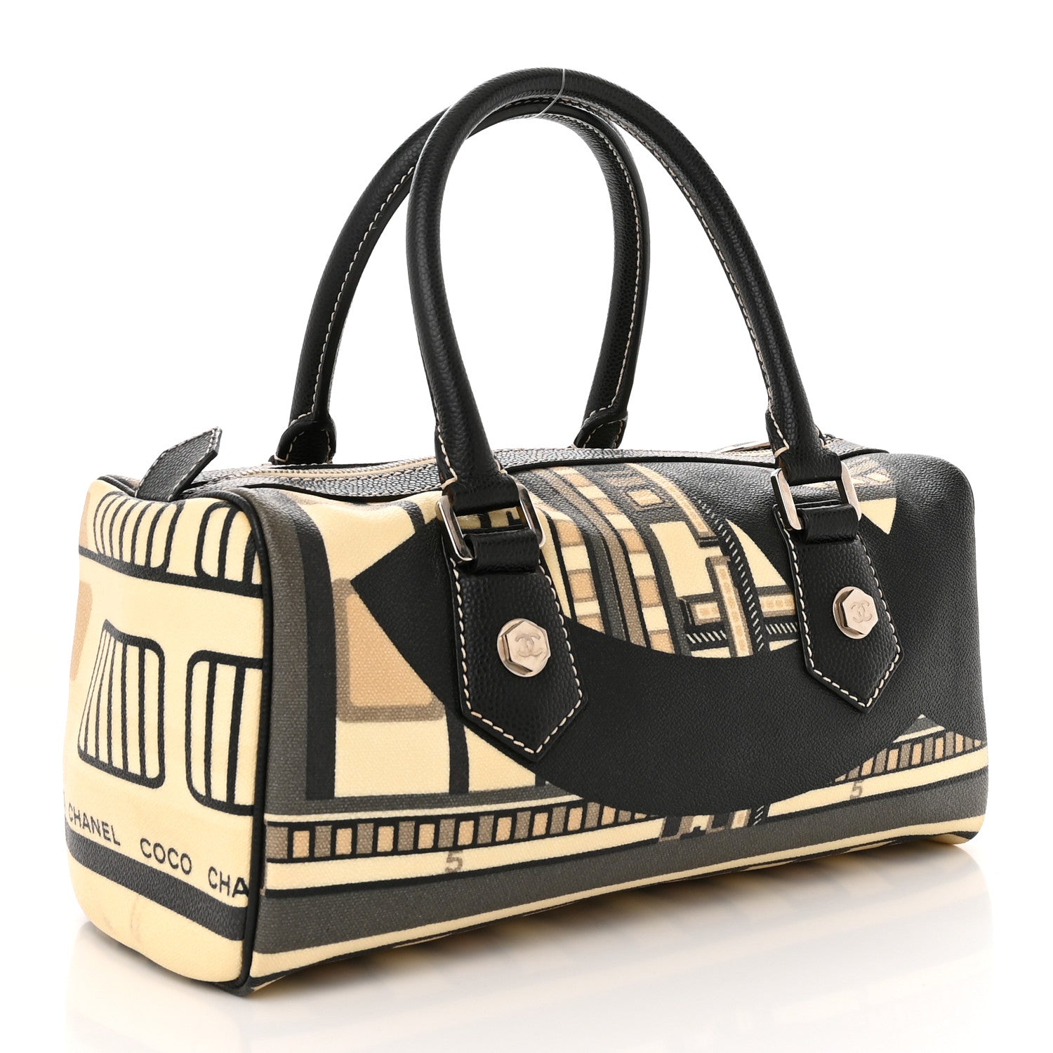 Chanel Coated Canvas Le Train Boston Bag Black 3 of 13